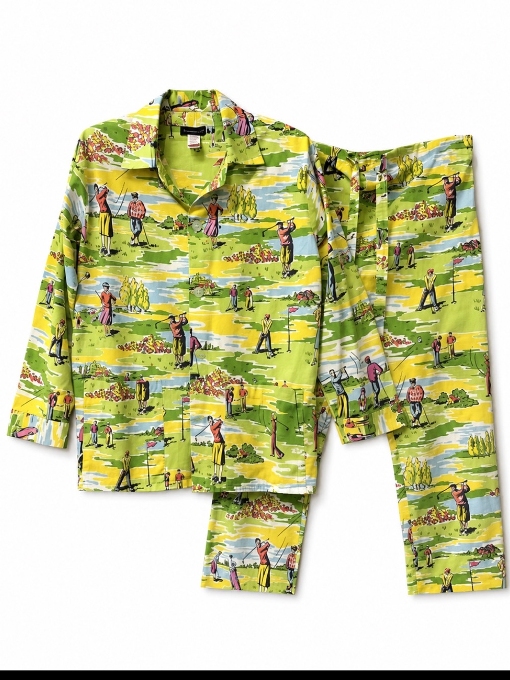 Vintage Nick & Nora Golf Print Pajama Set XS Made in USA